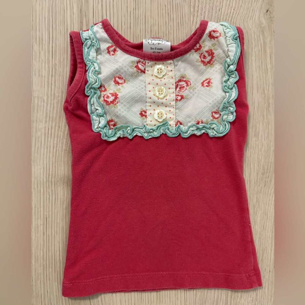 Persnickety Floral Trim Red Kids Top